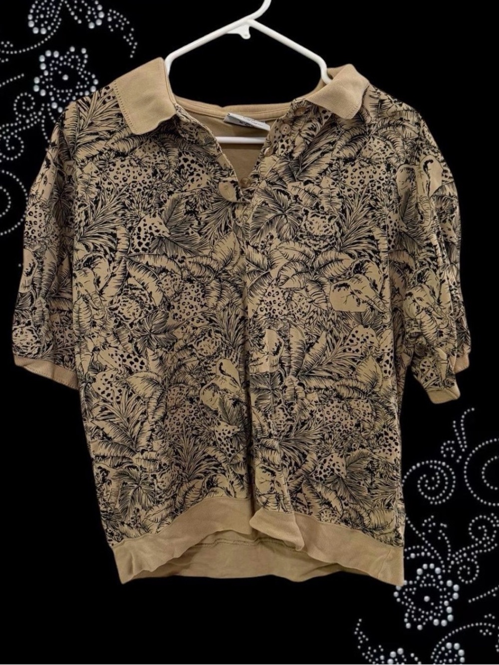 Westbound Tan Polo with Black Tropical Animal Print